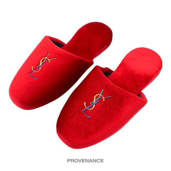 🔴 Yves Saint Laurent YSL Logo Slipper - Red Velour - Picture 2 of 6